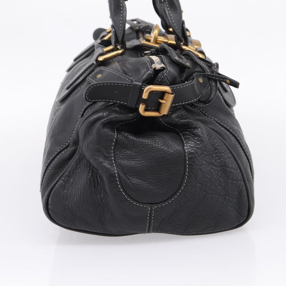 Chloe Paddington Hand Bag Leather Black Gold Tone Auth am12812V