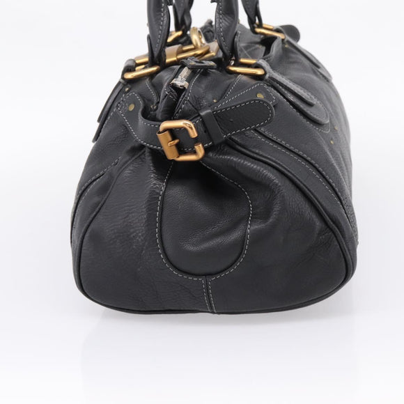 Chloe Paddington Hand Bag Leather Black Gold Tone Auth am12812V