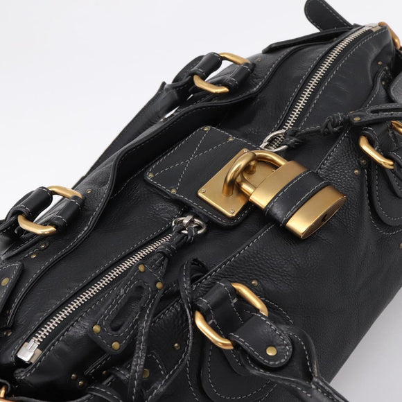 Chloe Paddington Hand Bag Leather Black Gold Tone Auth am12812V
