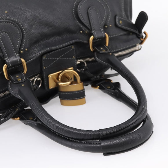 Chloe Paddington Hand Bag Leather Black Gold Tone Auth am12812V