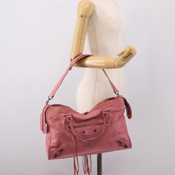 Balenciaga The City Hand Bag Leather Pink 115748 Auth am12815V