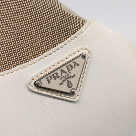 PRADA Jacquard Hand Bag Canvas Beige Silver BR3423 Auth am12817V