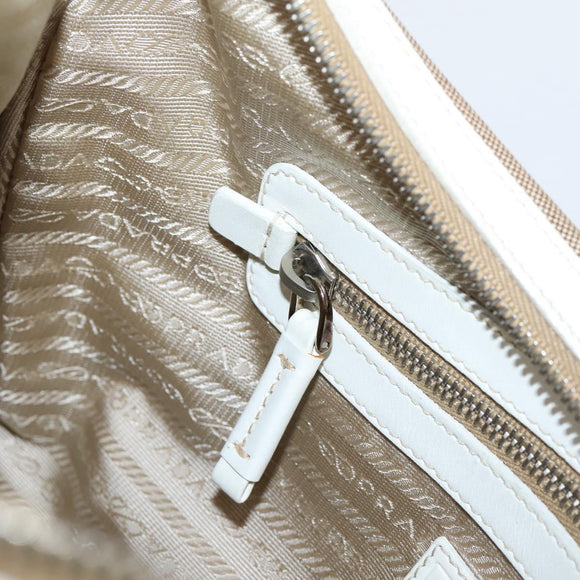 PRADA Jacquard Hand Bag Canvas Beige Silver BR3423 Auth am12817V