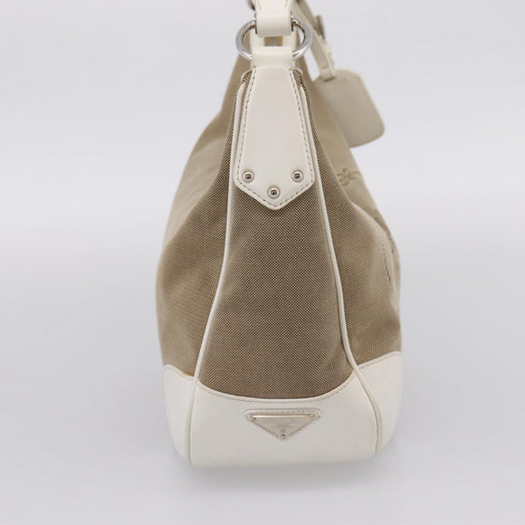 PRADA Jacquard Hand Bag Canvas Beige Silver BR3423 Auth am12817V