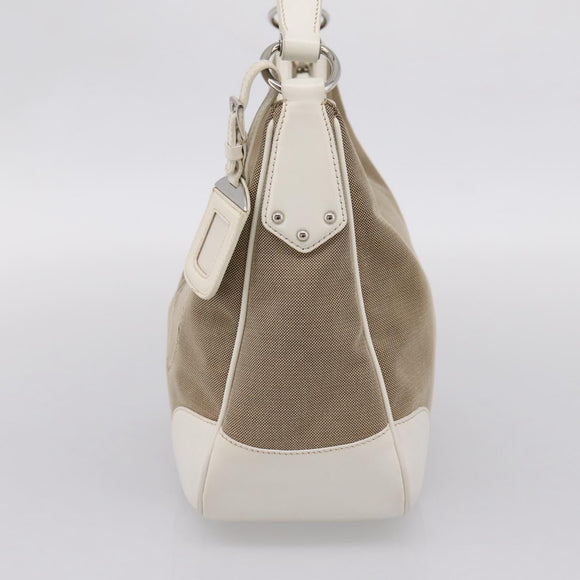 PRADA Jacquard Hand Bag Canvas Beige Silver BR3423 Auth am12817V