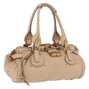 Chloe Paddington Hand Bag Leather Beige Gold Tone Auth am12818V-1