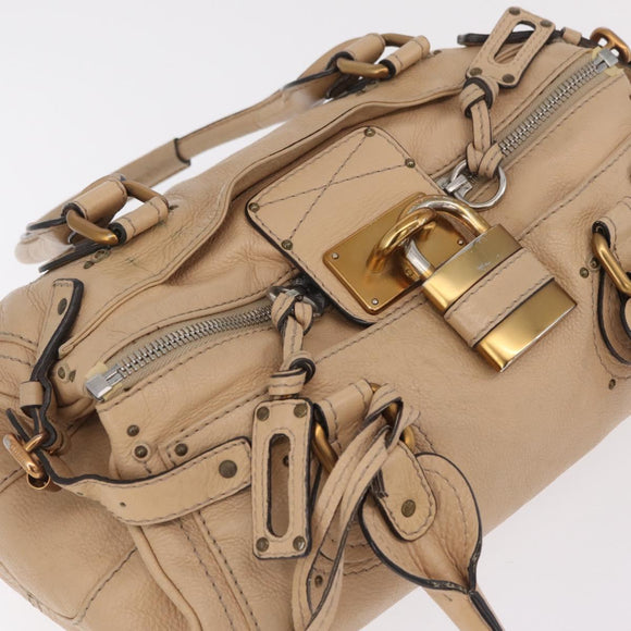 Chloe Paddington Hand Bag Leather Beige Gold Tone Auth am12818V