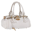 Chloe Paddington Hand Bag Leather White Gold Tone Auth am12820V-1