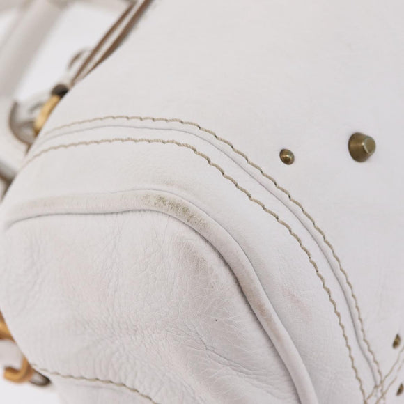 Chloe Paddington Hand Bag Leather White Gold Tone Auth am12820V