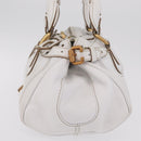 Chloe Paddington Hand Bag Leather White Gold Tone Auth am12820V-3