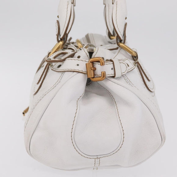 Chloe Paddington Hand Bag Leather White Gold Tone Auth am12820V