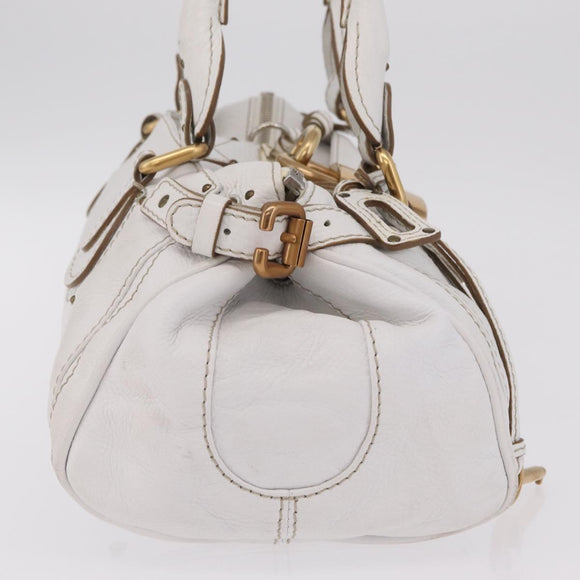 Chloe Paddington Hand Bag Leather White Gold Tone Auth am12820V