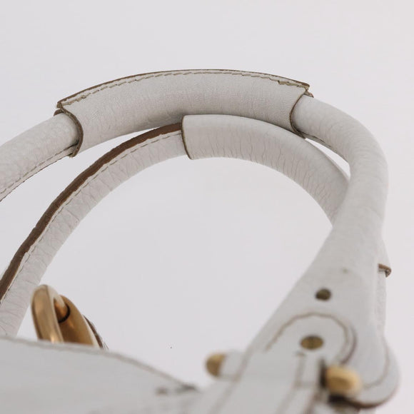 Chloe Paddington Hand Bag Leather White Gold Tone Auth am12820V