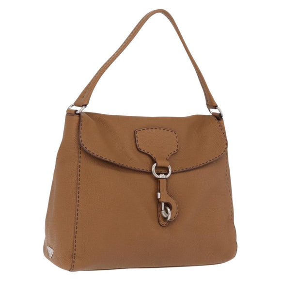 PRADA Shoulder Bag Leather Brown Silver Auth am12821V