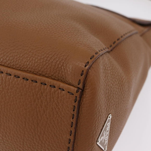 PRADA Shoulder Bag Leather Brown Silver Auth am12821V