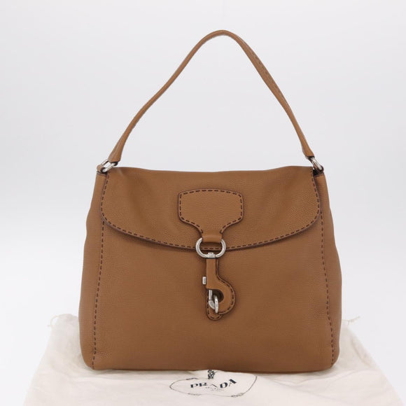 PRADA Shoulder Bag Leather Brown Silver Auth am12821V