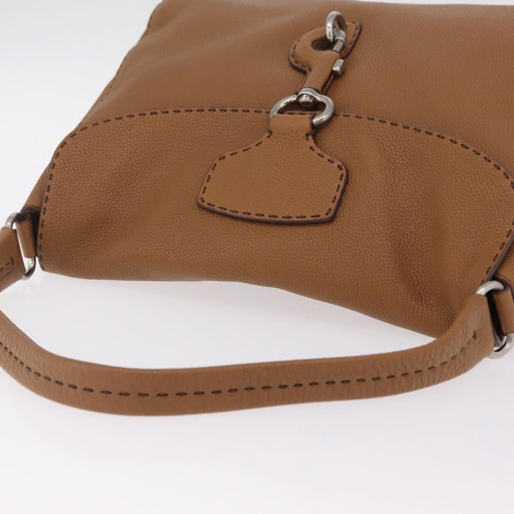 PRADA Shoulder Bag Leather Brown Silver Auth am12821V