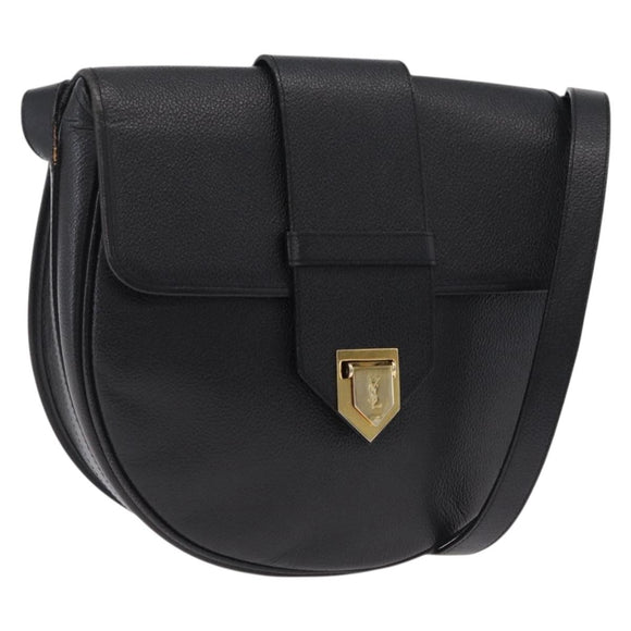 Saint Laurent YSL Shoulder Bag Leather Black Gold Tone Auth am12822V