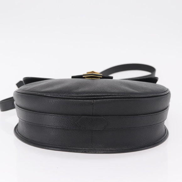 Saint Laurent YSL Shoulder Bag Leather Black Gold Tone Auth am12822V