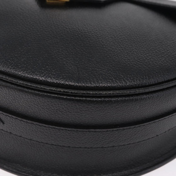 Saint Laurent YSL Shoulder Bag Leather Black Gold Tone Auth am12822V