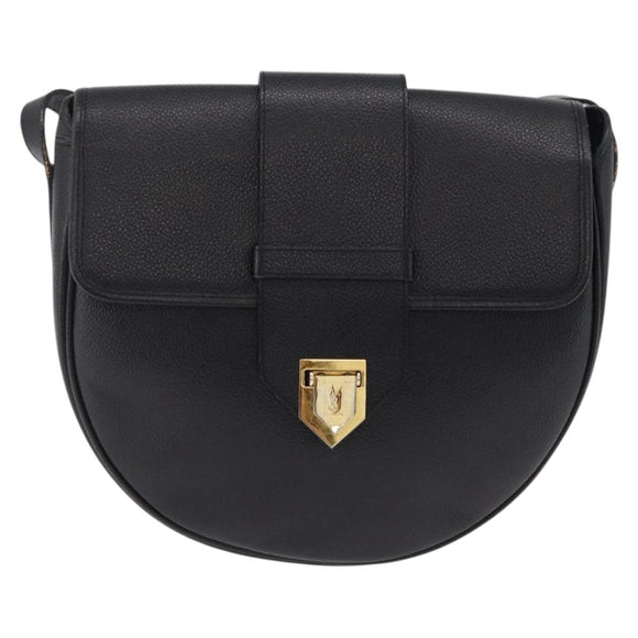 Saint Laurent YSL Shoulder Bag Leather Black Gold Tone Auth am12822V
