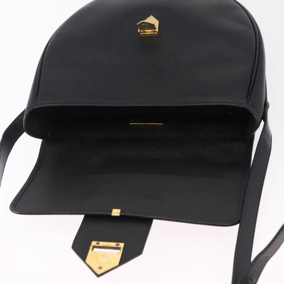 Saint Laurent YSL Shoulder Bag Leather Black Gold Tone Auth am12822V