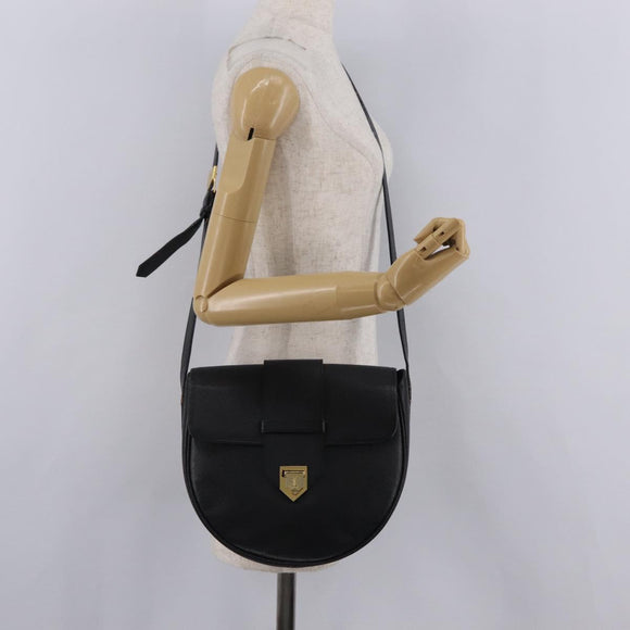 Saint Laurent YSL Shoulder Bag Leather Black Gold Tone Auth am12822V