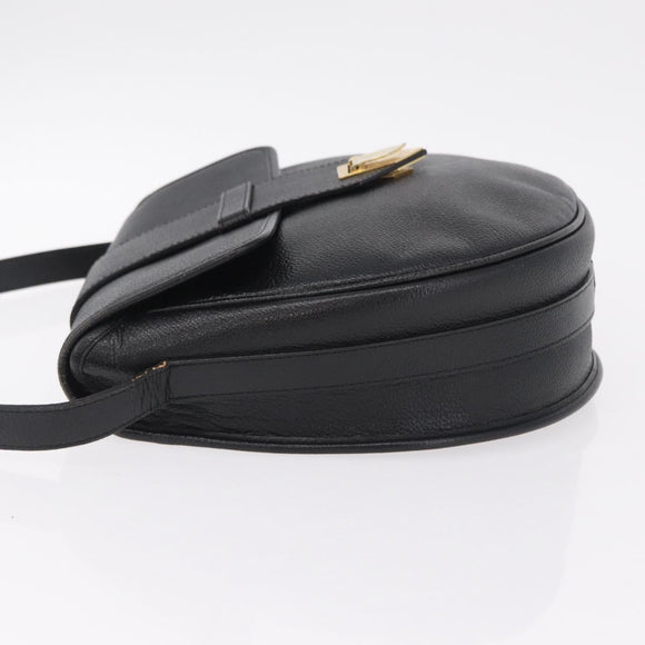 Saint Laurent YSL Shoulder Bag Leather Black Gold Tone Auth am12822V