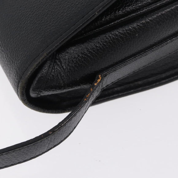 Saint Laurent YSL Shoulder Bag Leather Black Gold Tone Auth am12822V