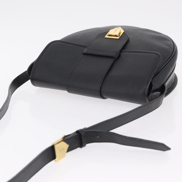 Saint Laurent YSL Shoulder Bag Leather Black Gold Tone Auth am12822V