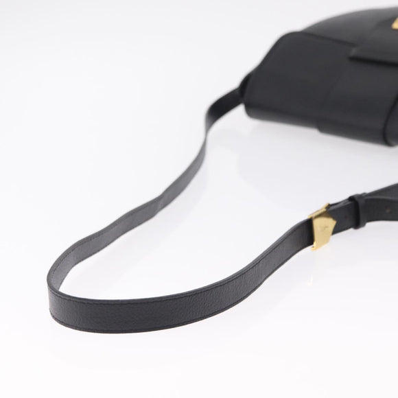 Saint Laurent YSL Shoulder Bag Leather Black Gold Tone Auth am12822V
