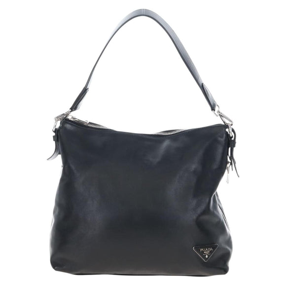 PRADA Shoulder Bag Leather Black Silver Auth am12823SAM