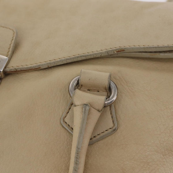 PRADA Tote Bag Leather Ivory Silver Auth am12827A