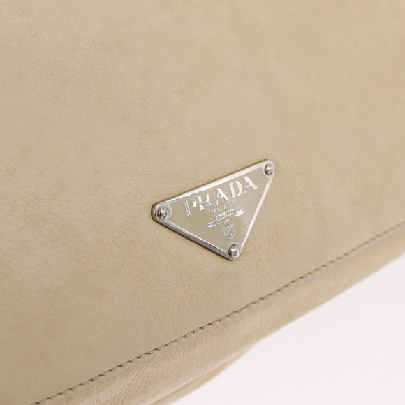 PRADA Tote Bag Leather Ivory Silver Auth am12827A