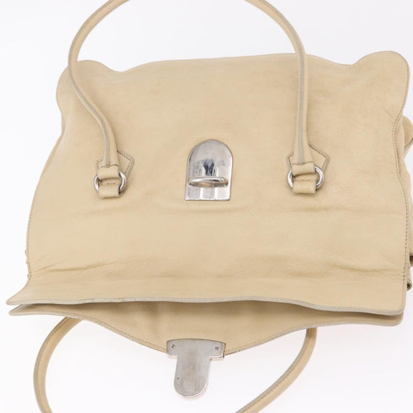PRADA Tote Bag Leather Ivory Silver Auth am12827A