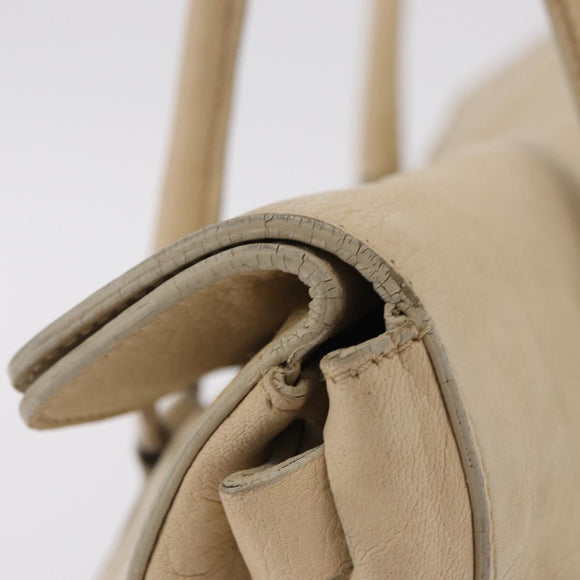 PRADA Tote Bag Leather Ivory Silver Auth am12827A