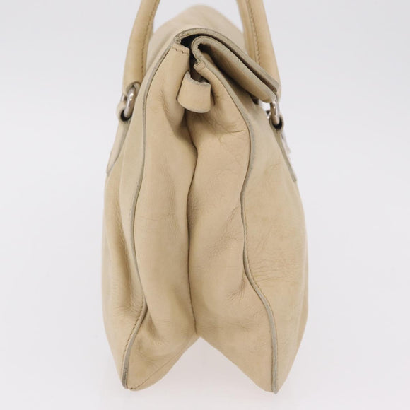 PRADA Tote Bag Leather Ivory Silver Auth am12827A