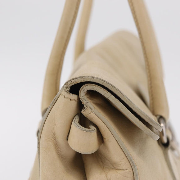 PRADA Tote Bag Leather Ivory Silver Auth am12827A