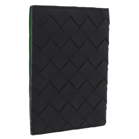 Bottega Veneta INTRECCIATO Passport Case Leather Black Green Auth am12830M