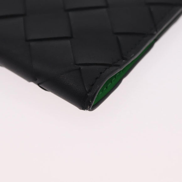 Bottega Veneta INTRECCIATO Passport Case Leather Black Green Auth am12830M