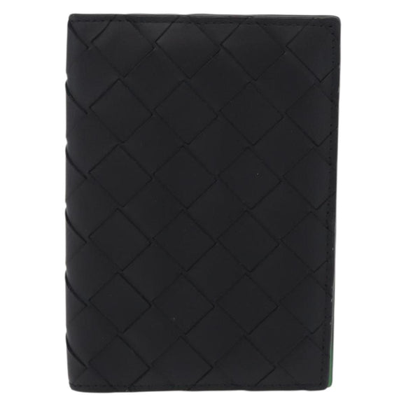 Bottega Veneta INTRECCIATO Passport Case Leather Black Green Auth am12830M