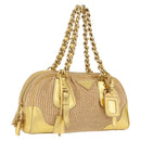 PRADA Chain Hand Bag Raffia Beige Gold Tone BL0352 Auth am12833M-1