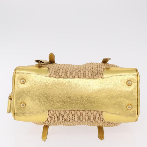 PRADA Chain Hand Bag Raffia Beige Gold Tone BL0352 Auth am12833M