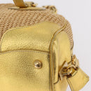 PRADA Chain Hand Bag Raffia Beige Gold Tone BL0352 Auth am12833M-14