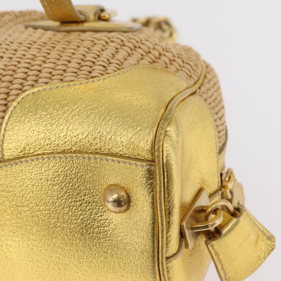 PRADA Chain Hand Bag Raffia Beige Gold Tone BL0352 Auth am12833M