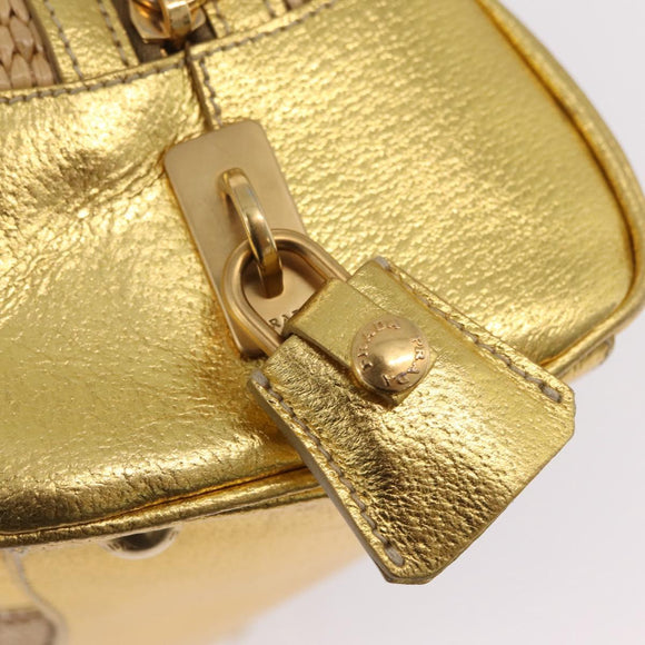PRADA Chain Hand Bag Raffia Beige Gold Tone BL0352 Auth am12833M