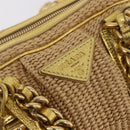 PRADA Chain Hand Bag Raffia Beige Gold Tone BL0352 Auth am12833M-17
