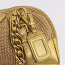 PRADA Chain Hand Bag Raffia Beige Gold Tone BL0352 Auth am12833M-18