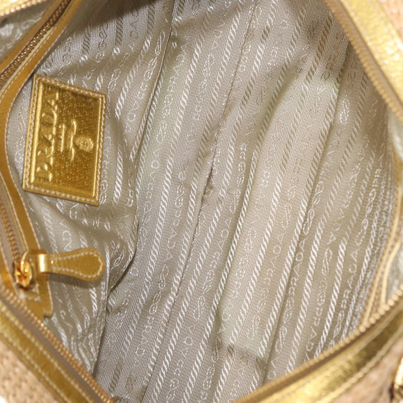 PRADA Chain Hand Bag Raffia Beige Gold Tone BL0352 Auth am12833M