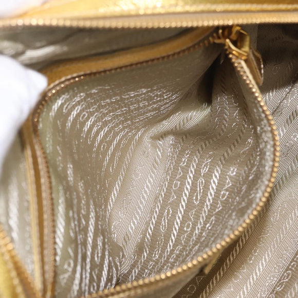 PRADA Chain Hand Bag Raffia Beige Gold Tone BL0352 Auth am12833M